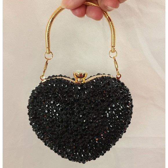 RAMLA Black Heart Shape Crystal Clutch Purse Handle/Chain Prom Gala Wedding$189 - Picture 1 of 7